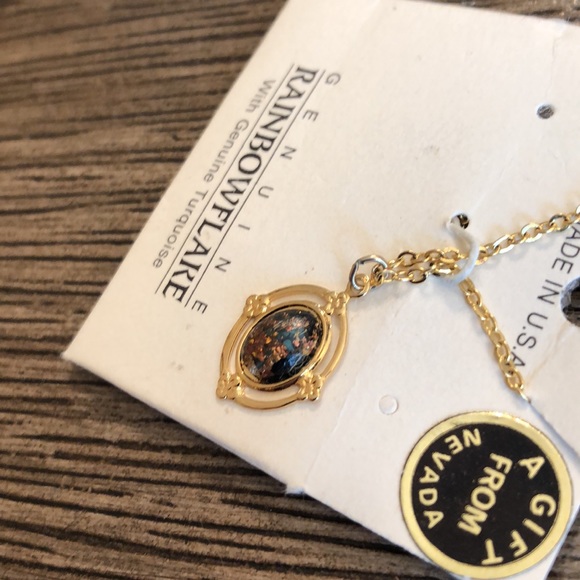 Rainbowflake Necklace Gold Flake & Turquoise Resin - Picture 4 of 9